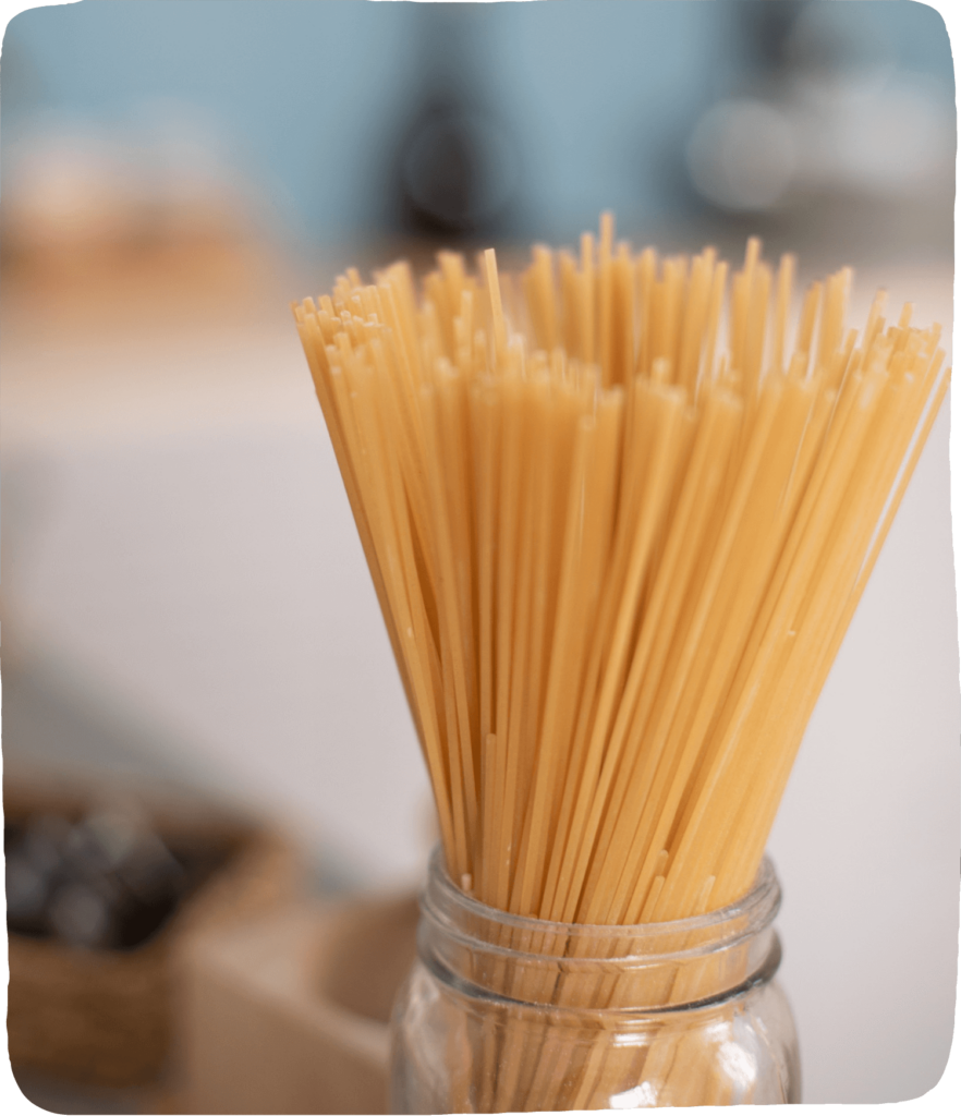 Activity ideas for play with food - dry pasta in a jar