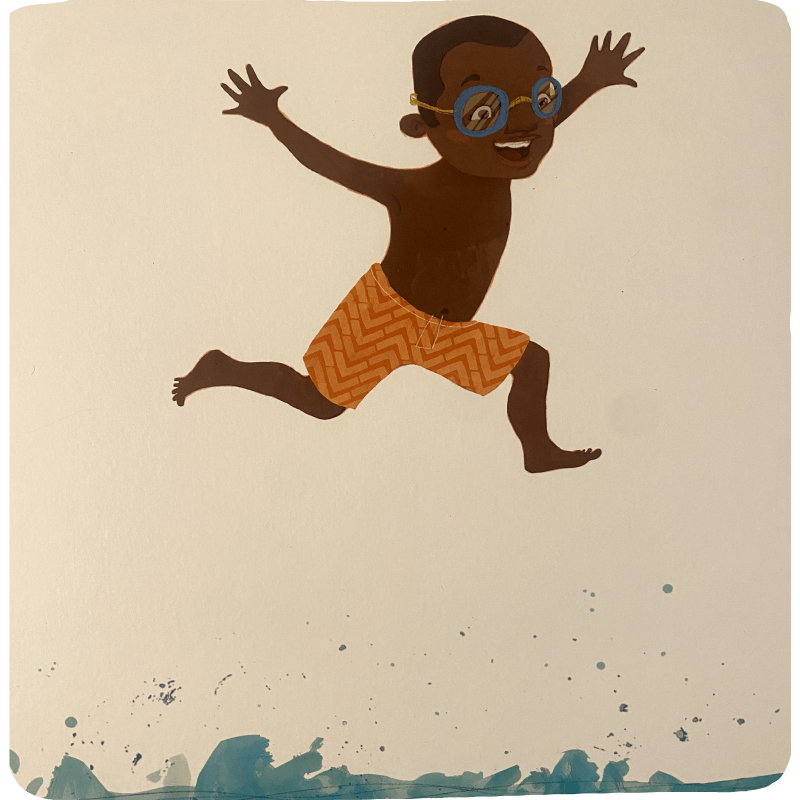 a picture of a boy named Jabari, jumping into the pool. 