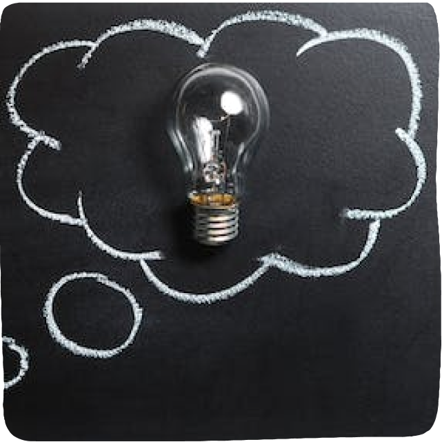 Image of a lightbulb inside of a thought bubble to indicate brainstorming fun activities to do with kids inside.